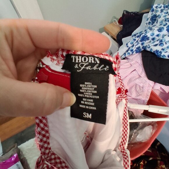 Thorn & Fable Hot Topic dress womens Small gingham raccoons strawberries - Picture 2 of 6